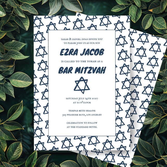Invitación Estrella simple de David Personalizado B'nai Bat B (Simple Star of David Custom B'nai Bat Bar Mitzvah Invitation
Blue White Minimalist)