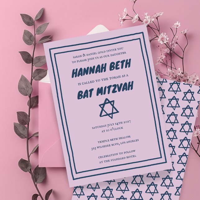 Invitación Estrella simple de David Personalizado B'nai Bat B (Simple Star of David Custom B'nai Bat Bar Mitzvah Invitation
)