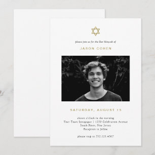 Invitación Estrella simple de oro de David Photo Bar Mitzva