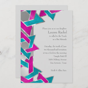 Invitación Estrella turquesa rosa de David de Bat Mitzvah