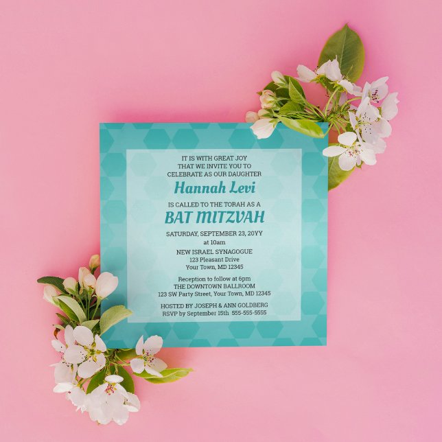 Invitación Estrella verde azulada de Ombre de David Bat Mitzv (Subido por el creador)
