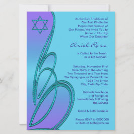 Invitación Estrella Verde azulada púrpura de David Bat Mitzva