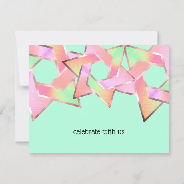 Invitación Estrella verde rosa de David Bat Mitzvah (Anverso)