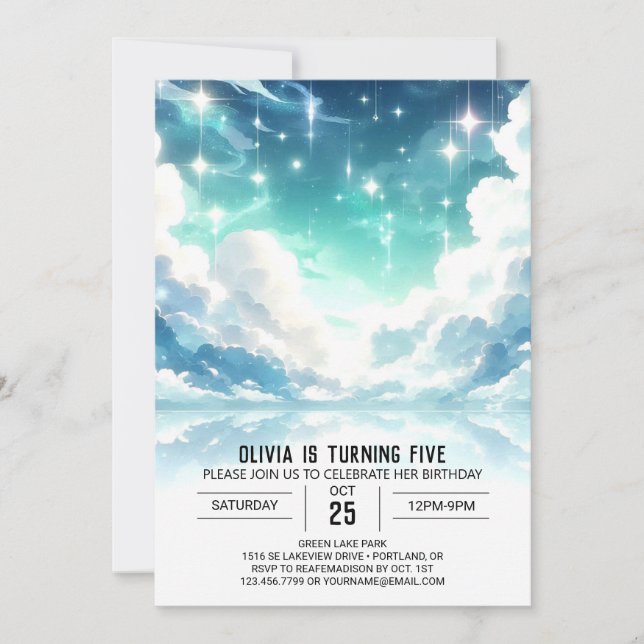 Invitación Estrellas Adorables Cumpleaños Celestial Digital (Anverso)