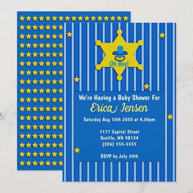 Invitación Estrellas amarillas y el pacificador bebé ducha (Anverso / Reverso)