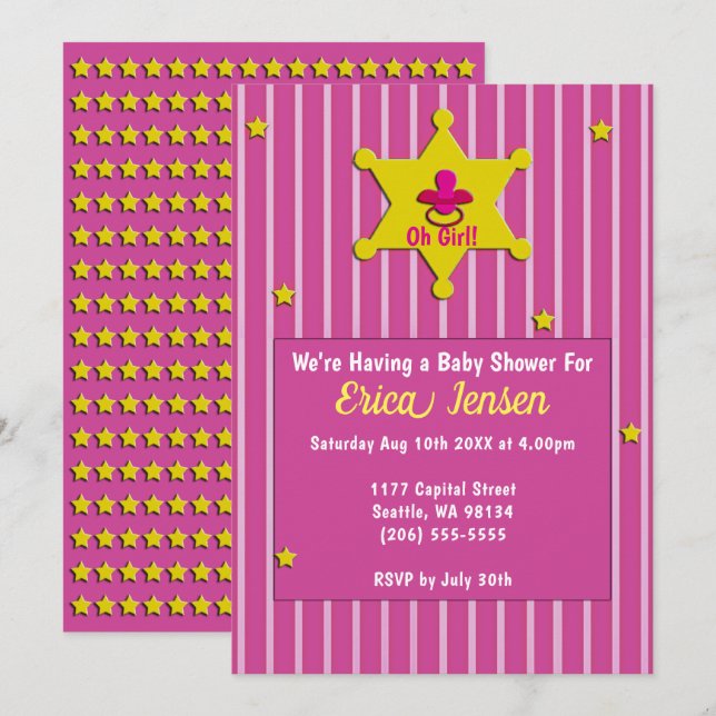 Invitación Estrellas amarillas y el Pacificador Beber Shower (Anverso / Reverso)