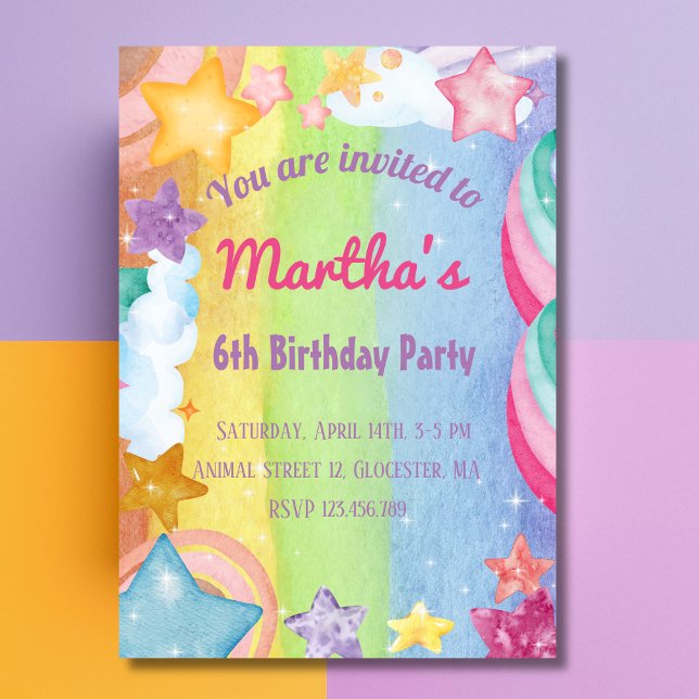 Invitación Estrellas arcoiris brillan lindo cumpleaños Invita (Subido por el creador)