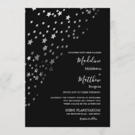 Invitación Estrellas Astrales Plata Negro Tarde Nupcial