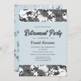 Invitación Estrellas azul cielo y plata Fiesta de Jubilación