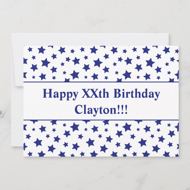 Invitación Estrellas azules con fiesta de cumpleaños del mens (Anverso)