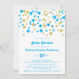 Invitación Estrellas azules y doradas Baby Shower Sprinkle