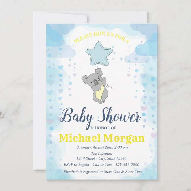 Invitación Estrellas, Baby Bear Baby Shower (Anverso)