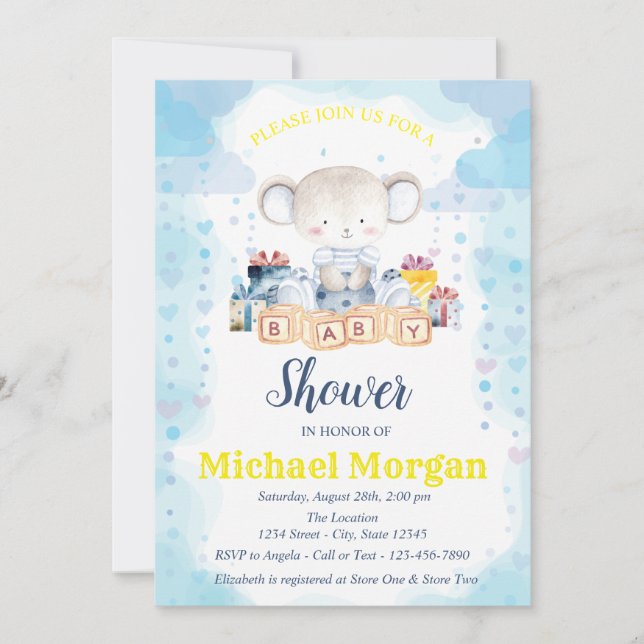 Invitación Estrellas, Baby Bear Presenta Baby Shower (Anverso)