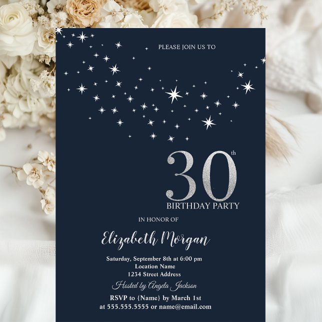 Invitación Estrellas Blancas Sencillas Azules Fiesta de Cumpl (Subido por el creador)