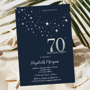 Invitación Estrellas Blancas Sencillas Cumpleaños 70 Azul Fie