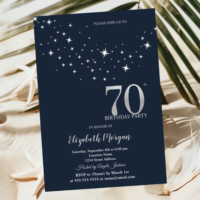 Invitación Estrellas Blancas Sencillas Cumpleaños 70 Azul Fie (Subido por el creador)