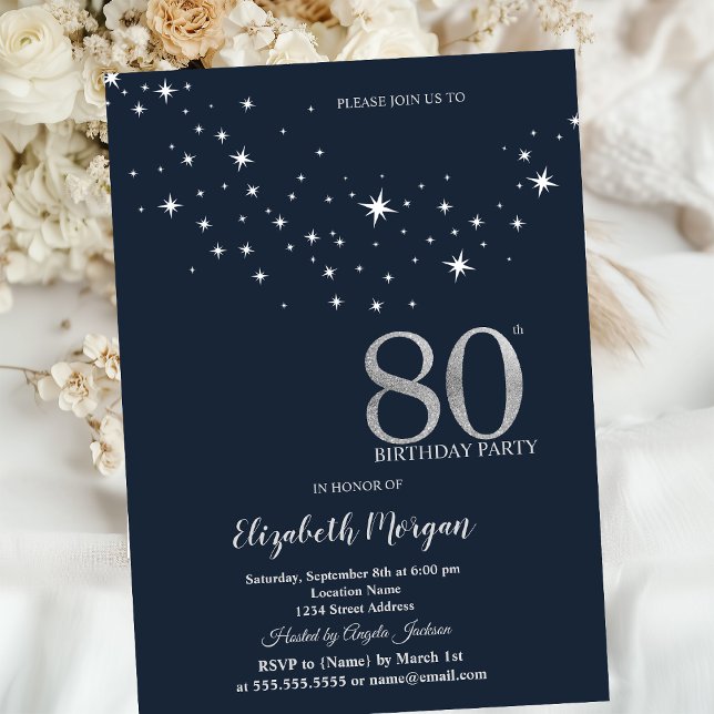Invitación Estrellas Blancas Simples Cumpleaños 75 Azul Fiest (Subido por el creador)