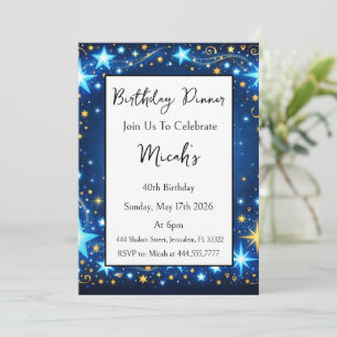 Invitación Estrellas Brillantes Azul Amarillo Abstracto Moder
