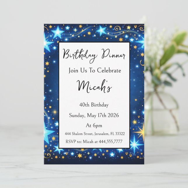 Invitación Estrellas Brillantes Azul Amarillo Abstracto Moder (Anverso de pie)