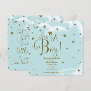 Invitación Estrellas Brillantes Azules y Doradas Es un NIÑO C