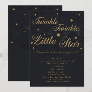 Invitación Estrellas Brillantes de Oro y Negro Baby Shower No