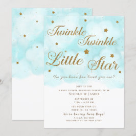 Invitación Estrellas Brillantes Doradas y Nubes en Cielo Azul
