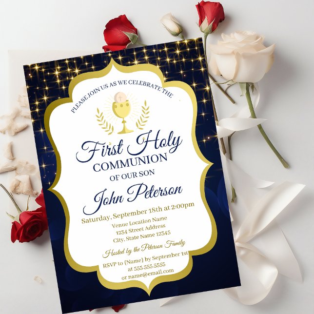Invitación Estrellas, Cáliz Azul Marino Primera Comunión (Subido por el creador)