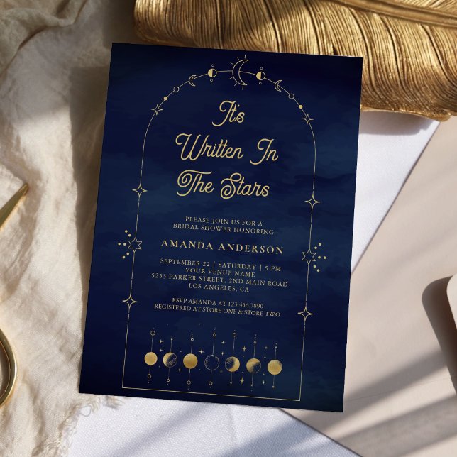Invitación Estrellas celestes Blue Gold Moon Bridal Shower (Subido por el creador)