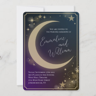 Invitación Estrellas celestes de la luna Boda azul morado osc