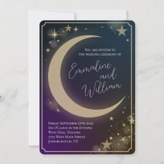 Invitación Estrellas celestes de la luna Boda azul morado osc