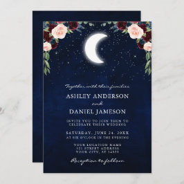 Invitación Estrellas celestes de la luna borgoñona Boda de fo