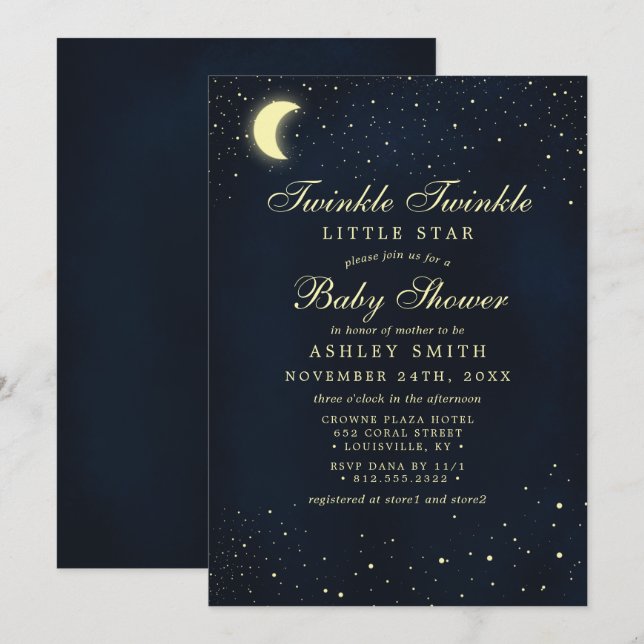 Invitación Estrellas celestes de la luna Twinkle Twinkle Baby (Anverso / Reverso)