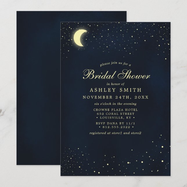 Invitación Estrellas celestes de luna de miel Ducha nupcial a (Anverso / Reverso)