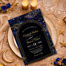 Invitación Estrellas celestes de oro azul astronomía boda