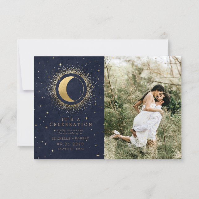 Invitación Estrellas celestes dos bodas de fotografía (Anverso)