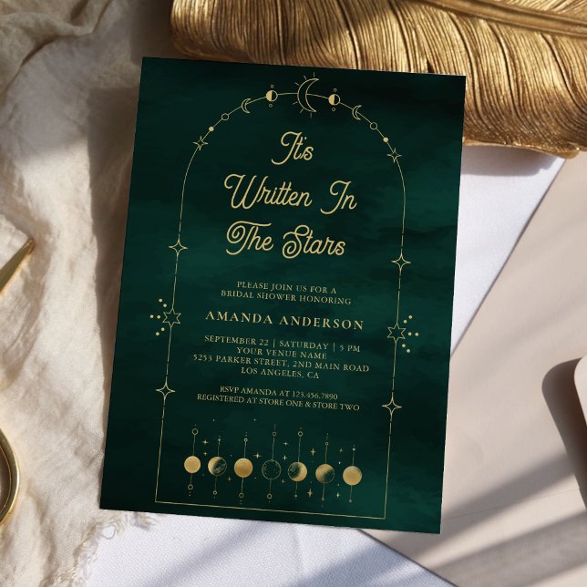 Invitación Estrellas Celestes Esmeralda Oro Luna Despedida de (Subido por el creador)