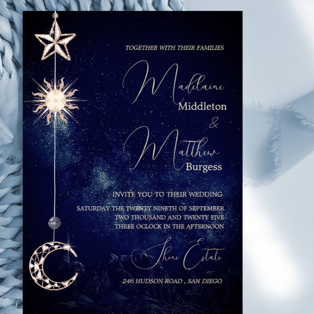 Invitación Estrellas celestes Moon Galaxy Elegant Wedding (Subido por el creador)