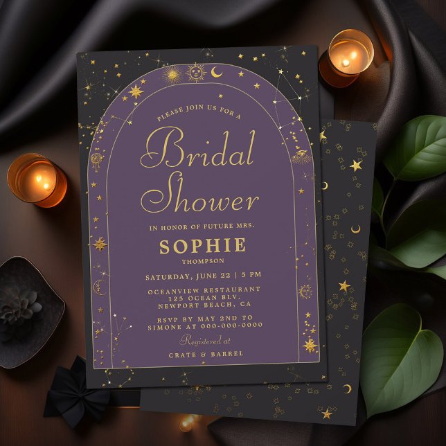 Invitación Estrellas celestes Moon Gold Boho Arch Bridal Show (celestial bridal shower invitation moon stars planets universe constellation horoscope zodiac gold )