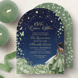 Invitación Estrellas celestes saltan la Quinceanera verde