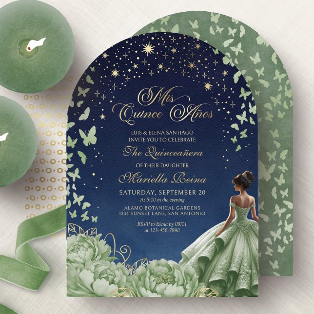 Invitación Estrellas celestes saltan la Quinceanera verde (Subido por el creador)