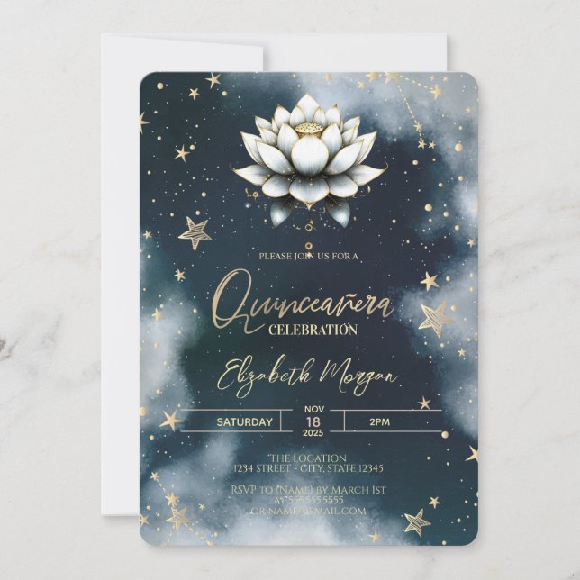 Invitación Estrellas celestes White Lotus Sky Quinceanera (Anverso)