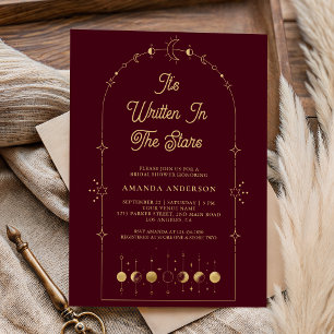 Invitación Estrellas Celestiales Burgundy Oro Luna Despedida