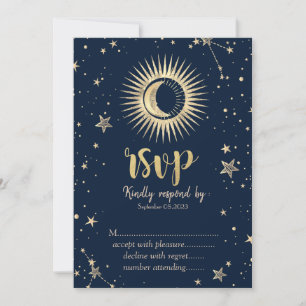 Invitación Estrellas Celestiales Gold Sun Y Moon Stars RSVP