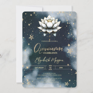 Invitación Estrellas Celestiales Loto Blanco Cielo Quinceañer