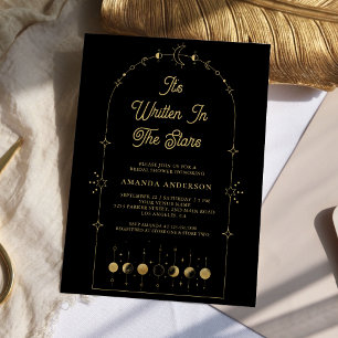Invitación Estrellas Celestiales Luna de Oro Negro Ducha de N