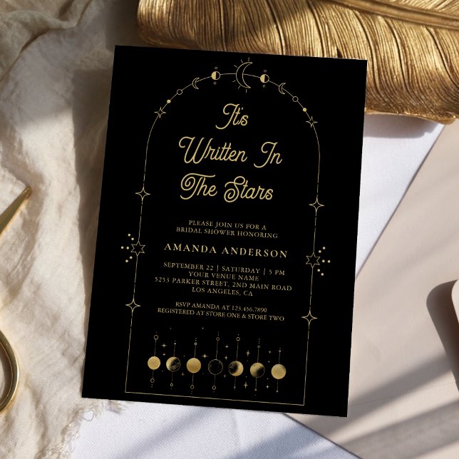 Invitación Estrellas Celestiales Luna de Oro Negro Ducha de N (Subido por el creador)
