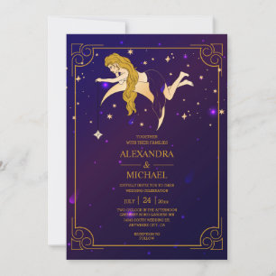 Invitación Estrellas Celestiales Rosa Místico Azul
