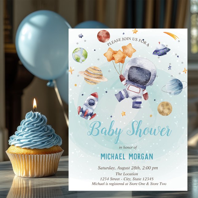 Invitación Estrellas, Cohete, Astronauta Baby Shower  (Subido por el creador)