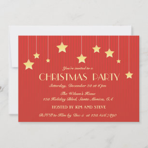 Invitación Estrellas colgantes Fiesta de Navidad Roja 