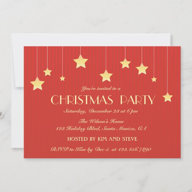 Invitación Estrellas colgantes Fiesta de Navidad Roja  (Anverso)